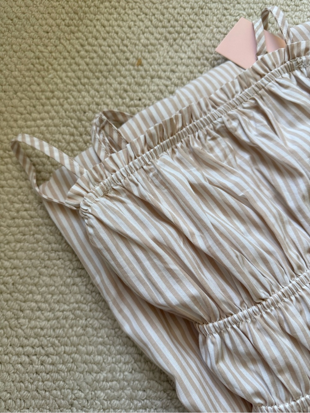 Smocked Cream Striped Maxi Dress with Adjustable Side Ties - Picture 9 of 11